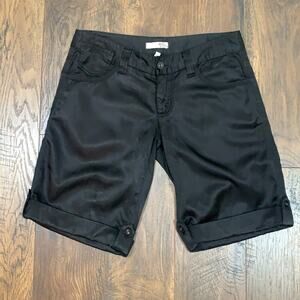 Joie Black Satin Bermuda Cuffed Hem Shorts
